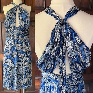 Oscar De La Renta Silk Blue Lace Print Party Dress Size 8